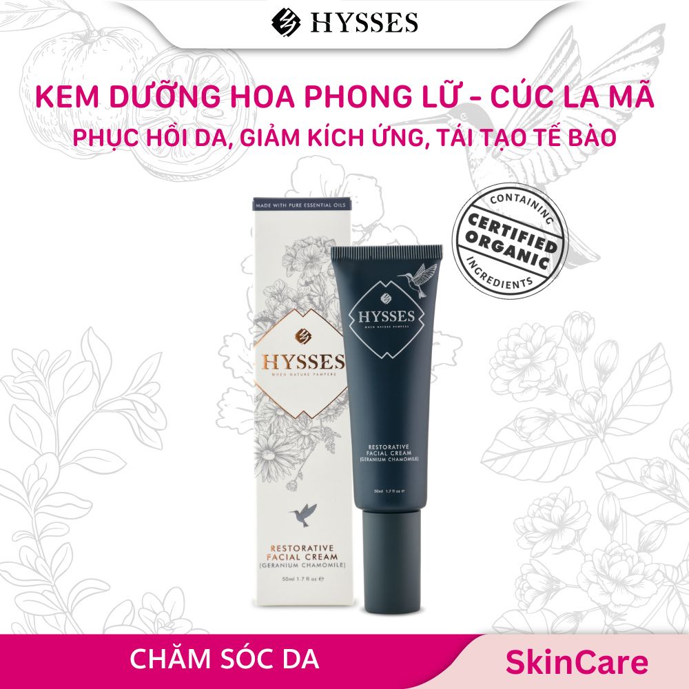 Kem Dưỡng Da Cao Cấp Hysses Restorative Facial Cream Giảm Kích Ứng, Mẩn Đỏ, Chàm, Cấp Ẩm Chuyên Sâu & Tái Tạo Tế Bào Da Với Tinh Dầu Hoa Phong Lữ - Cúc La Mã Hữu Cơ Tự Nhiên