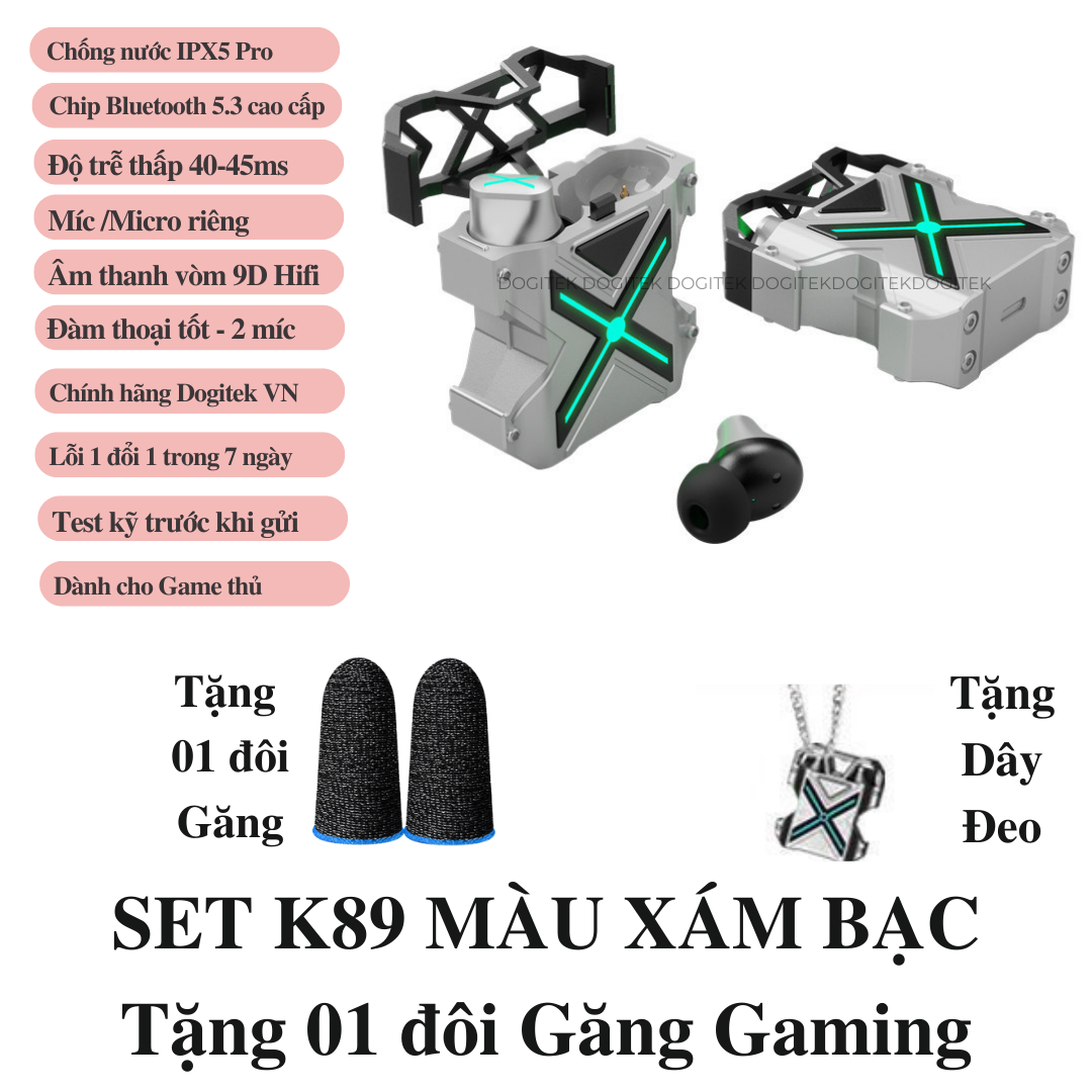 Tai nghe không dây Gaming bluetooth K89 ENC vỏ kim loại và nắp bật, có dây đeo ( Bản quốc tế, tặng găng,dây đeo)