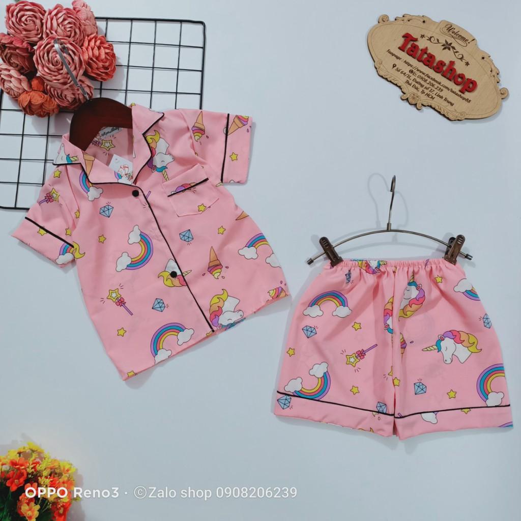 11-45kg Bộ pijama tay ngắn bé gái lụa Hàn cao cấp