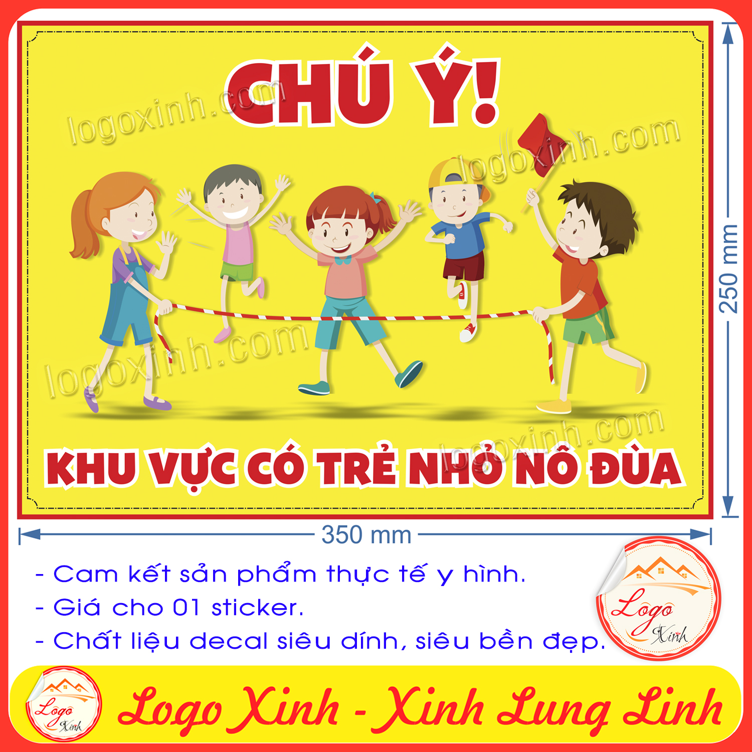 Logo Tem Sticker Cảnh Báo Chú Ý Khu Vực Có Trẻ Nhỏ Nô Đùa, Chạy Nhảy Qua Lại, Cảnh Báo Va Chạm Giao Thông - Warning Kid