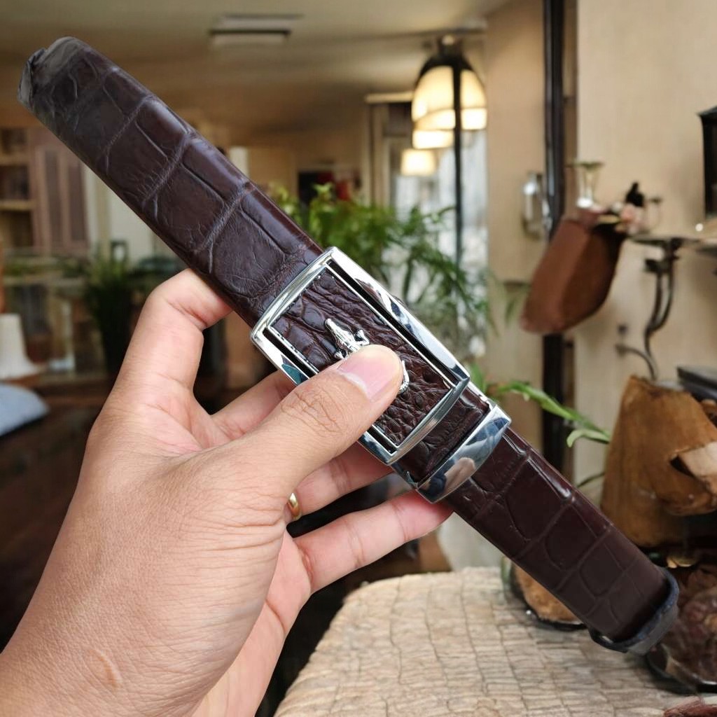 Dây nịt nam gai lưng cá sấu LIỀN NGUYÊN CON N24N1 (Mặt trắng)