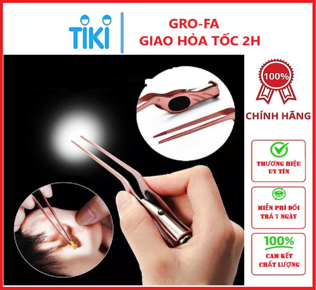 Nhíp Lấy Ráy Tai Chuyên Dụng Có Đèn, Hộp Đựng ( Tặng Kèm Pin) - Chính Hãng GROFA