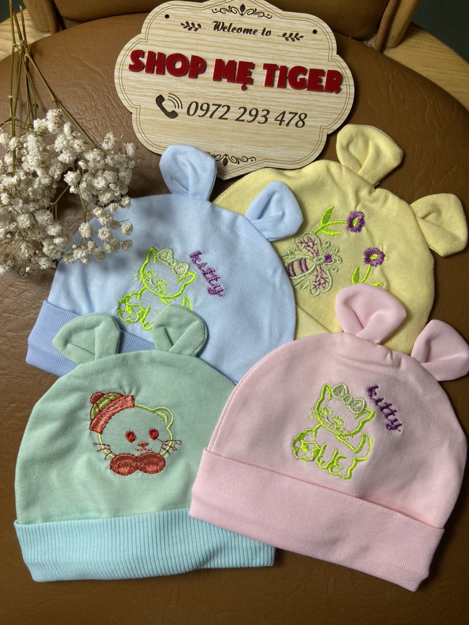 Nón vải sơ sinh cotton mềm mịn co dãn tốt cho bé từ 0-6 tháng