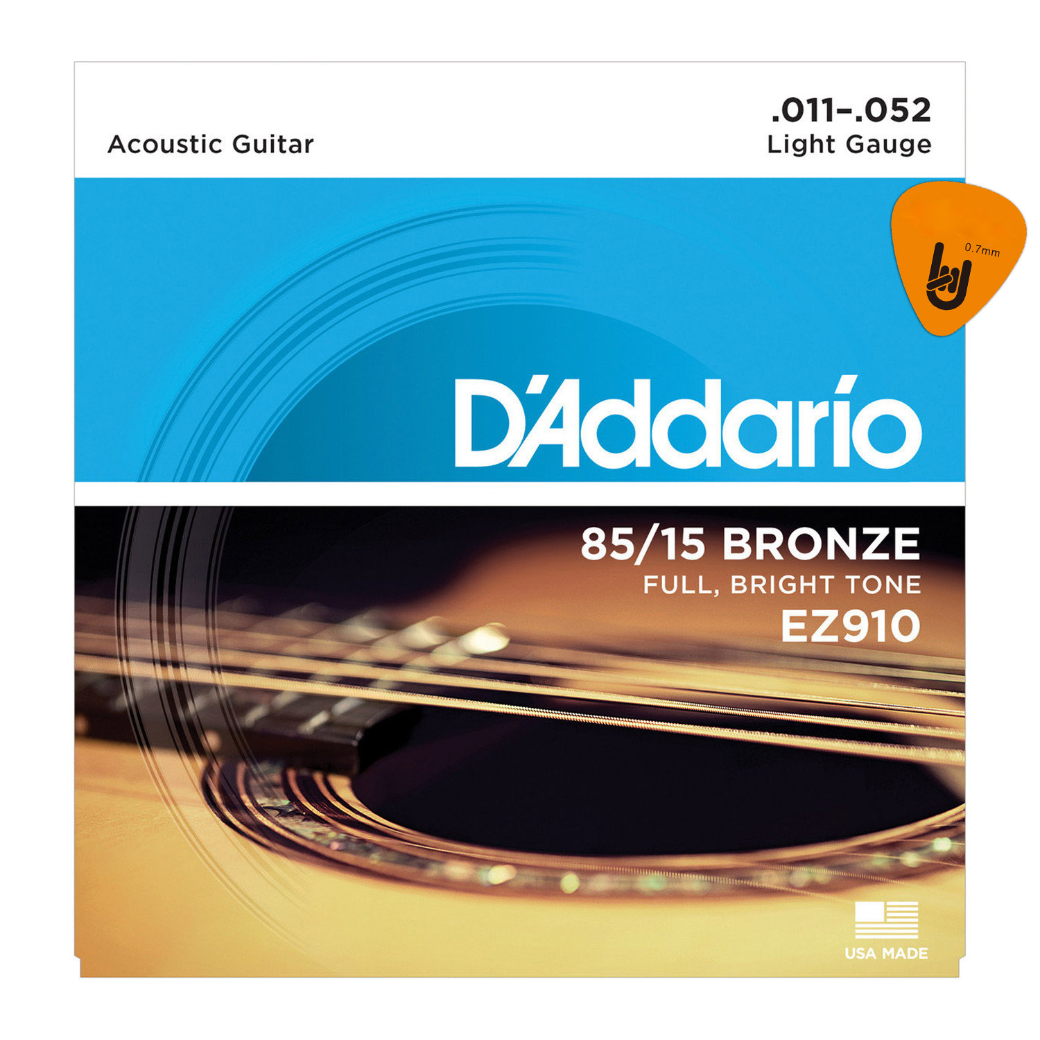 D'Addario EZ910 - Bộ Dây Đàn Guitar Acoustic Cỡ 11 (.011-.052) Chính Hãng (85/15 Bronze Strings Ghi-ta) - Kèm Móng Gảy DreamMaker