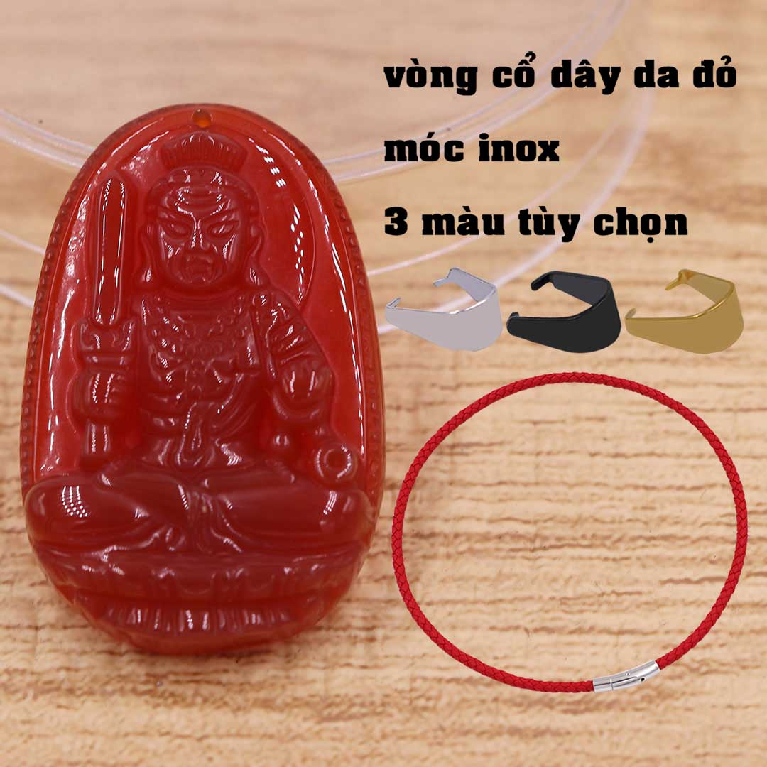 Mặt dây chuyền Bất động minh vương mã não đỏ 3.6 cm kèm vòng cổ dây da đỏ, Phật bản mệnh, mặt dây chuyền phong thủy