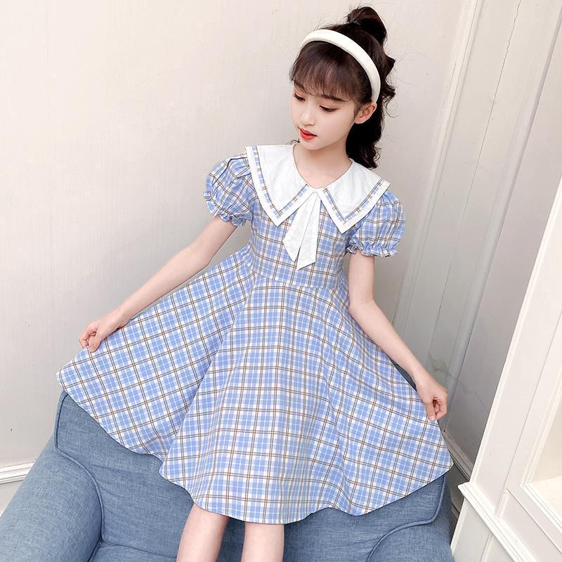 DONGSHOP HOT Váy mùa hè cho bé gái 2023 Trẻ em cổ áo hải quân Hàn Quốc váy kẻ sọc đỏ