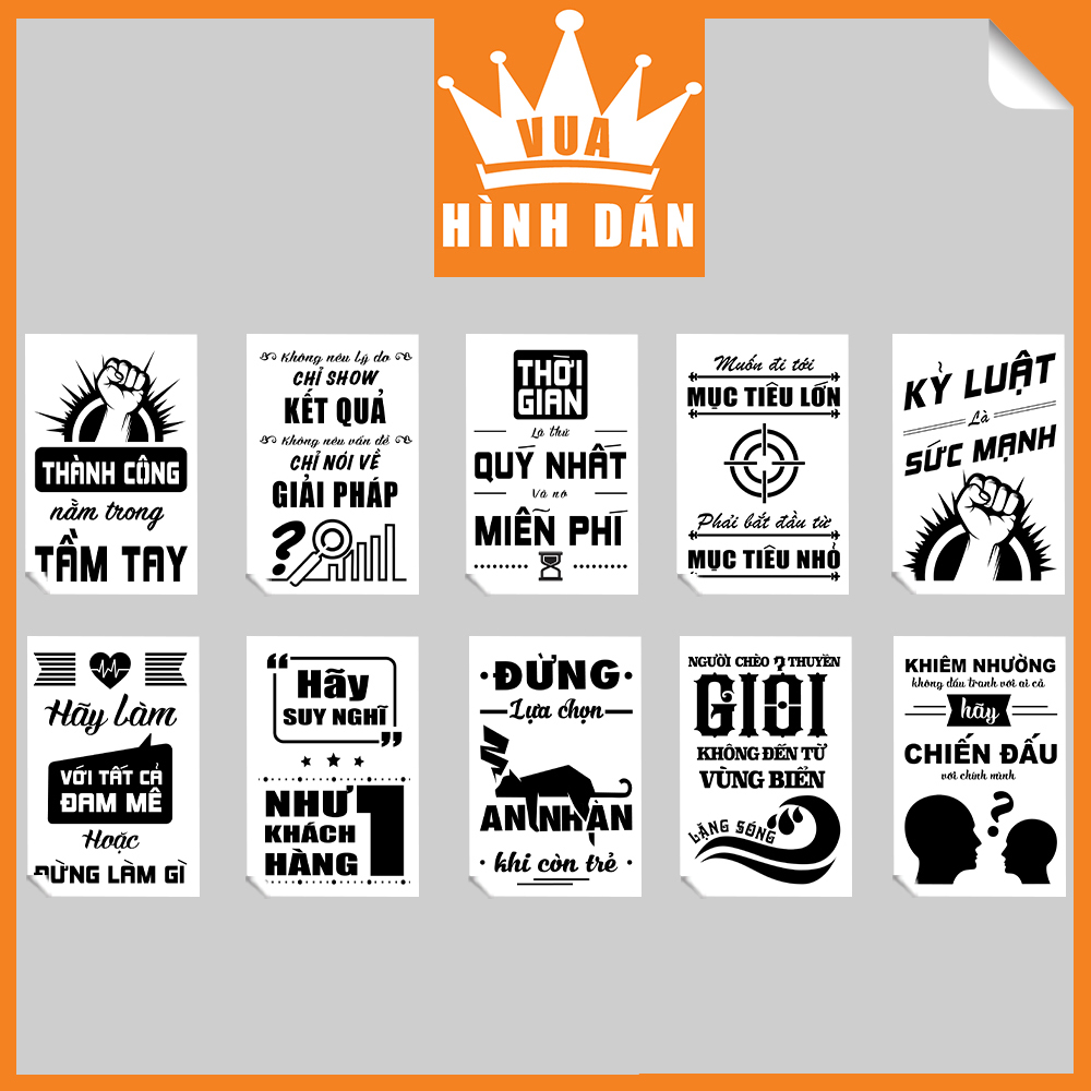 Set 50 sticker decal 50 câu nói truyền cảm hứng trong công việc bằng Tiếng Việt