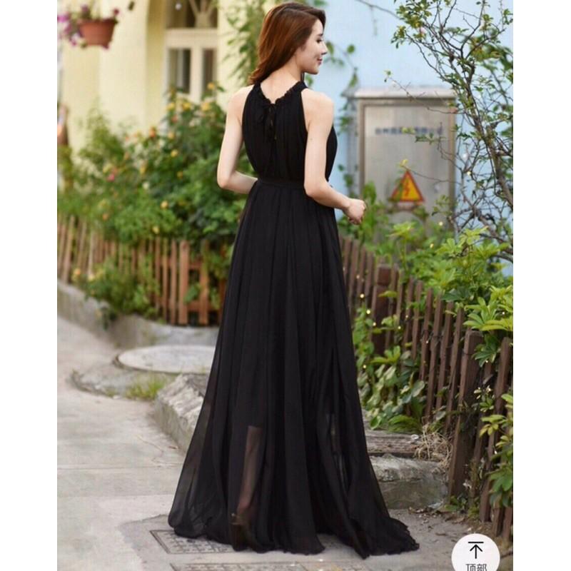 Đầm maxi cổ yếm eo thắt dây nơ S.MLXL