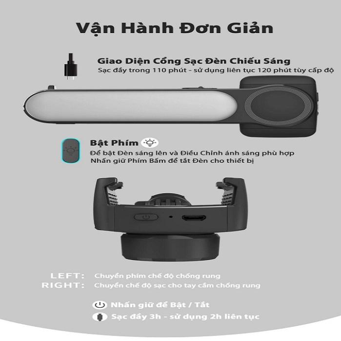 Gậy gimbal selfie chống rung L09 tích hợp đèn led trợ sáng - hỗ trợ đa dạng điện thoại, Gậy tự sướng có chân đứng xin sò