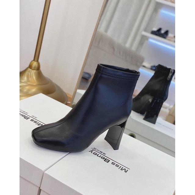 Bốt nữ cao cổ giày Boots da mềm khóa sau cao cấp Miss benny hộp sịn loại 1 boot mũi vuông lửng gót vuông ảnh 8p sang2022