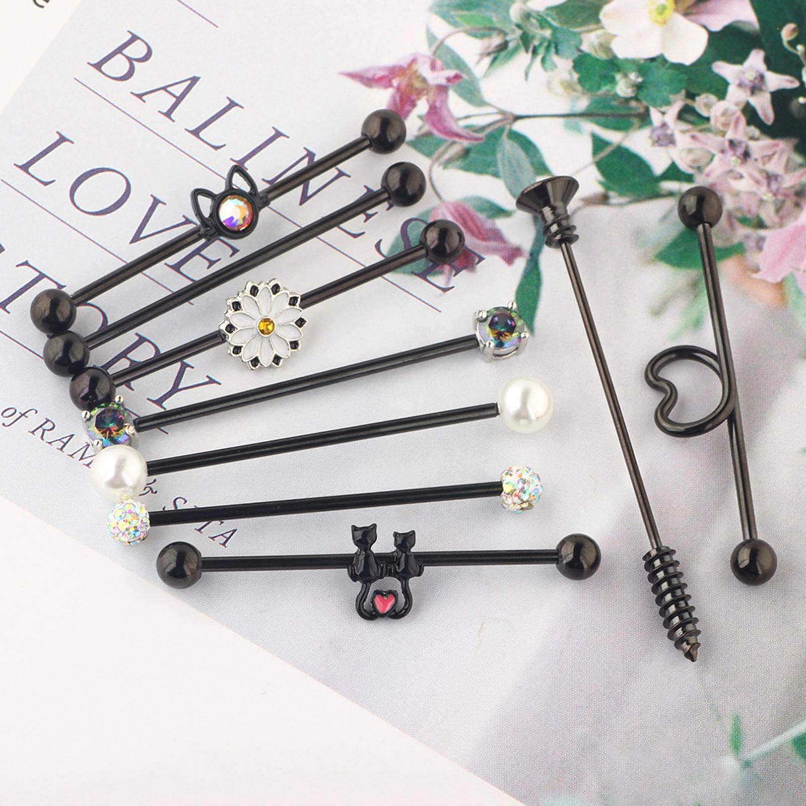 10Pcs Tragus Earrings Stud Industrial Barbell Piercing Bar Ear Earring Stainless Steel Lip Rings Labret Stud Body Piercing Jewelry for Women Men