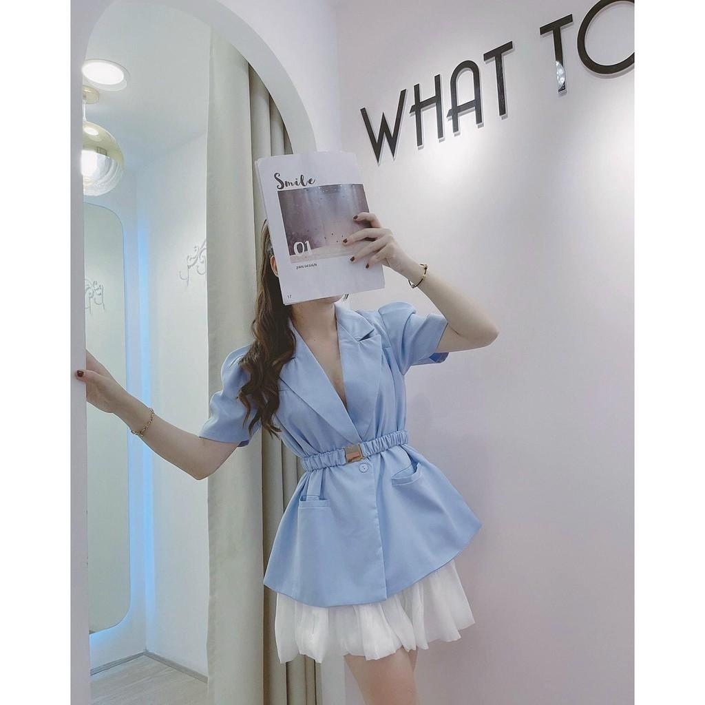 Set vest blazer kèm chân váy thiết kế thanh lịch, đủ size màu xanh dương kèm dây nịch thời trang SANMAY