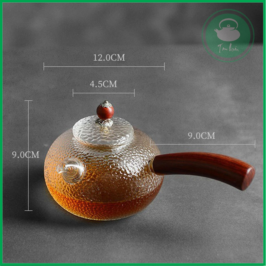 Ấm đun thủy tinh sần cán gỗ 320ml