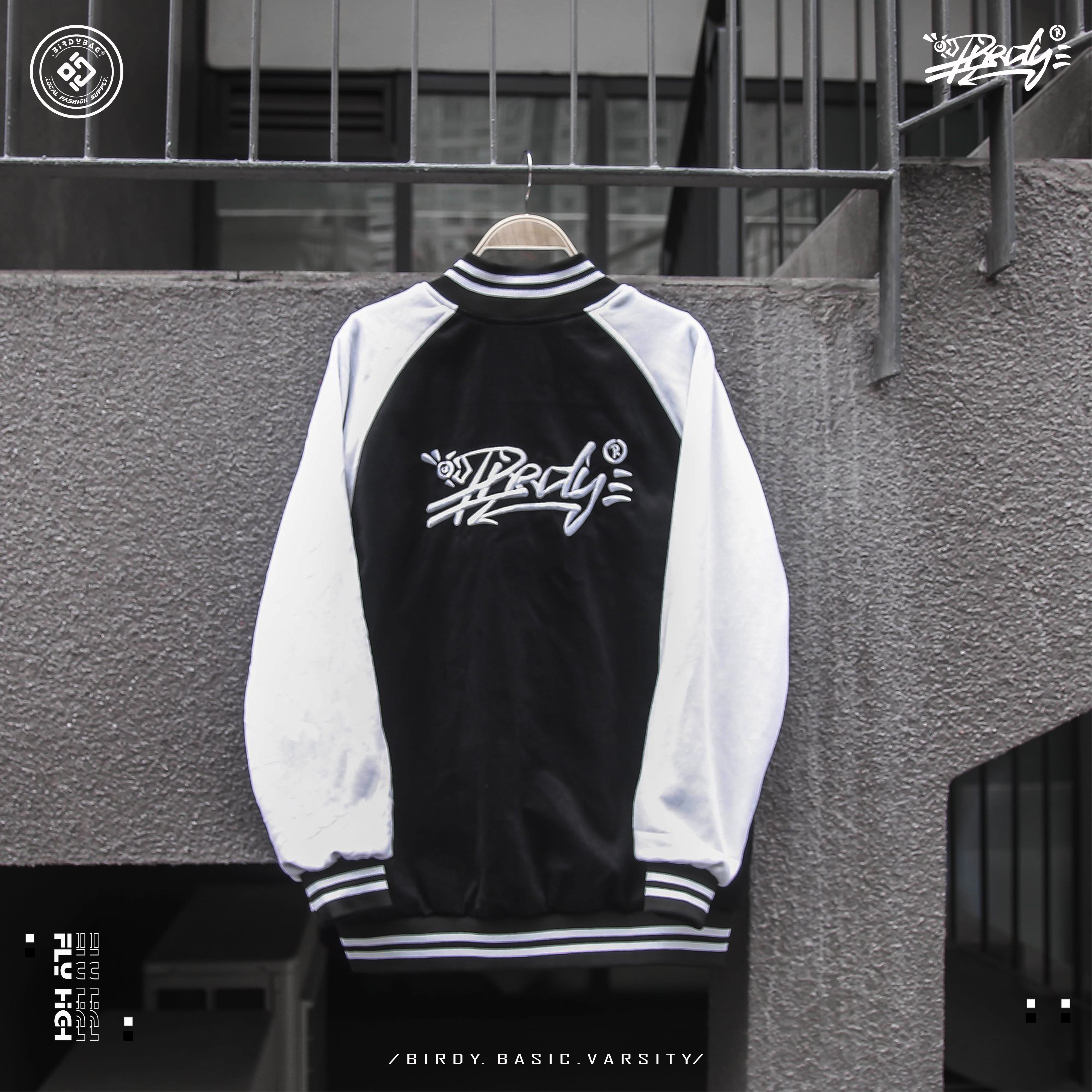 ÁO KHOÁC BIRDY BASIC VARSITY NHUNG JACKET - BLACK