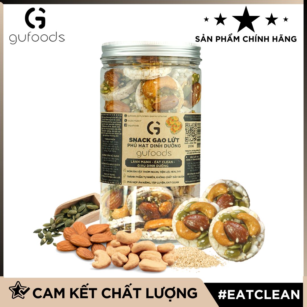 Xu hướng bánh Tết 2024 - Snack gạo lứt phủ granola siêu hạt GUfoods - Bữa ăn nhẹ tiện lợi, Giàu đinh dưỡng, Ăn vặt healthy, Hỗ trợ giảm cân, Ăn kiêng, Eat clean, Thuần chay - Bánh kẹo Tết - Quà Tết