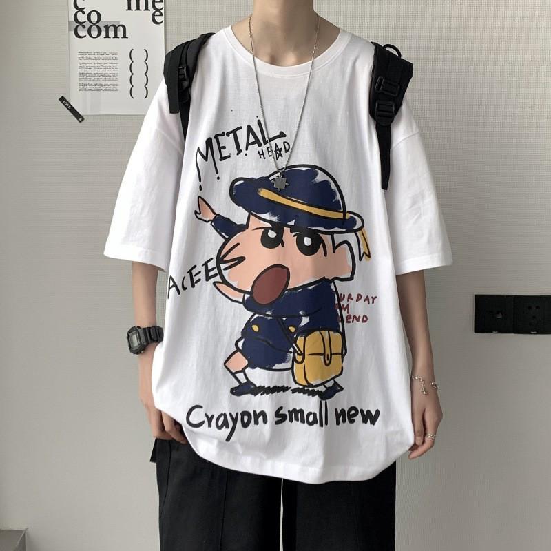 Áo phông nam nữ unisex basic tee form rộng thun cổ tròn cotton oversize trắng đen ulzzang giá rẻ in cool ngầu SHIN CẬU BÉ BÚT CHÌ