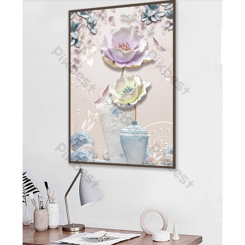 Tranh dán tường Bình hoa phù điêu sáng tạo, Tranh dán tường 3d hiện đại MS953042