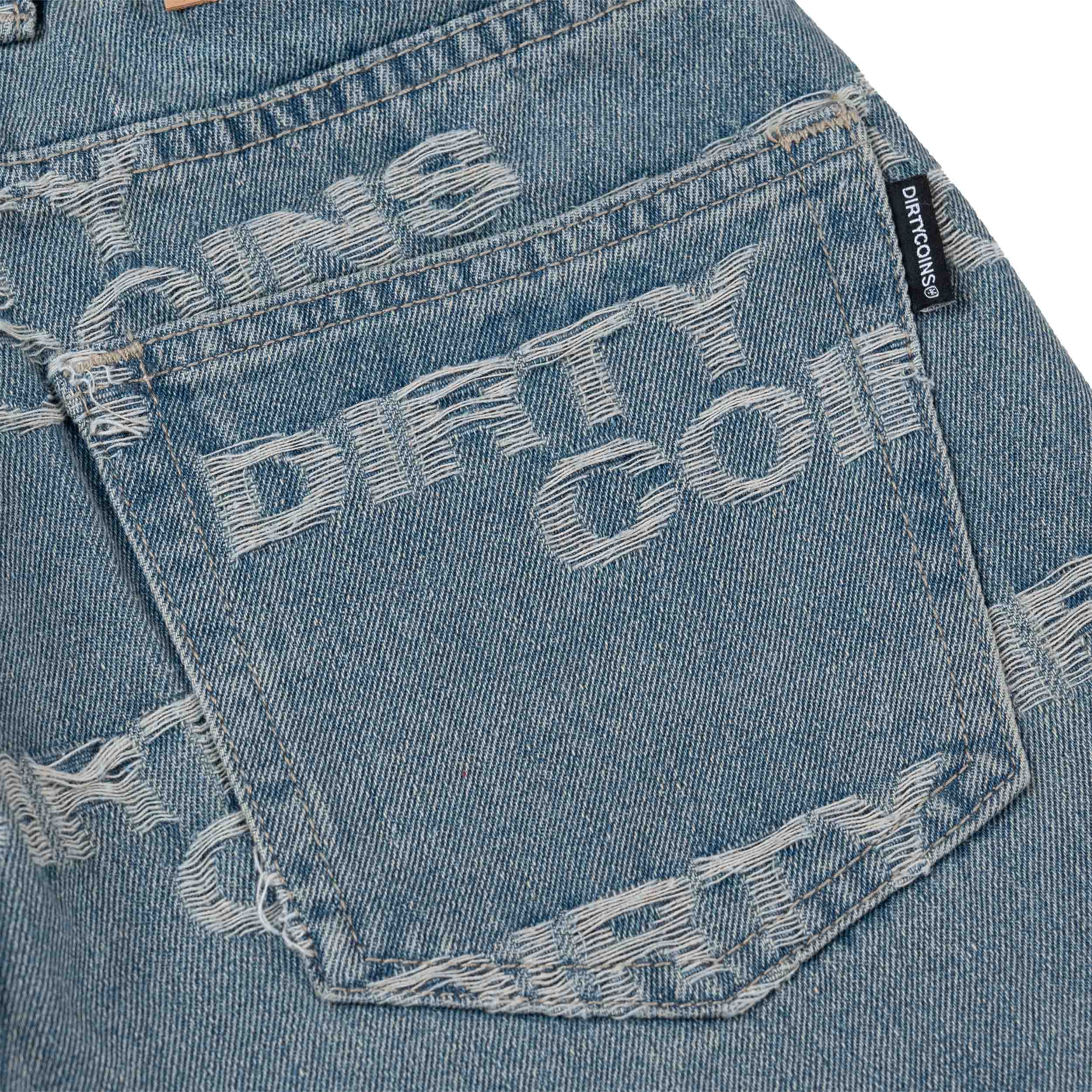 Quần DirtyCoins Denim Baggy Frayed Logo - Blue Wash