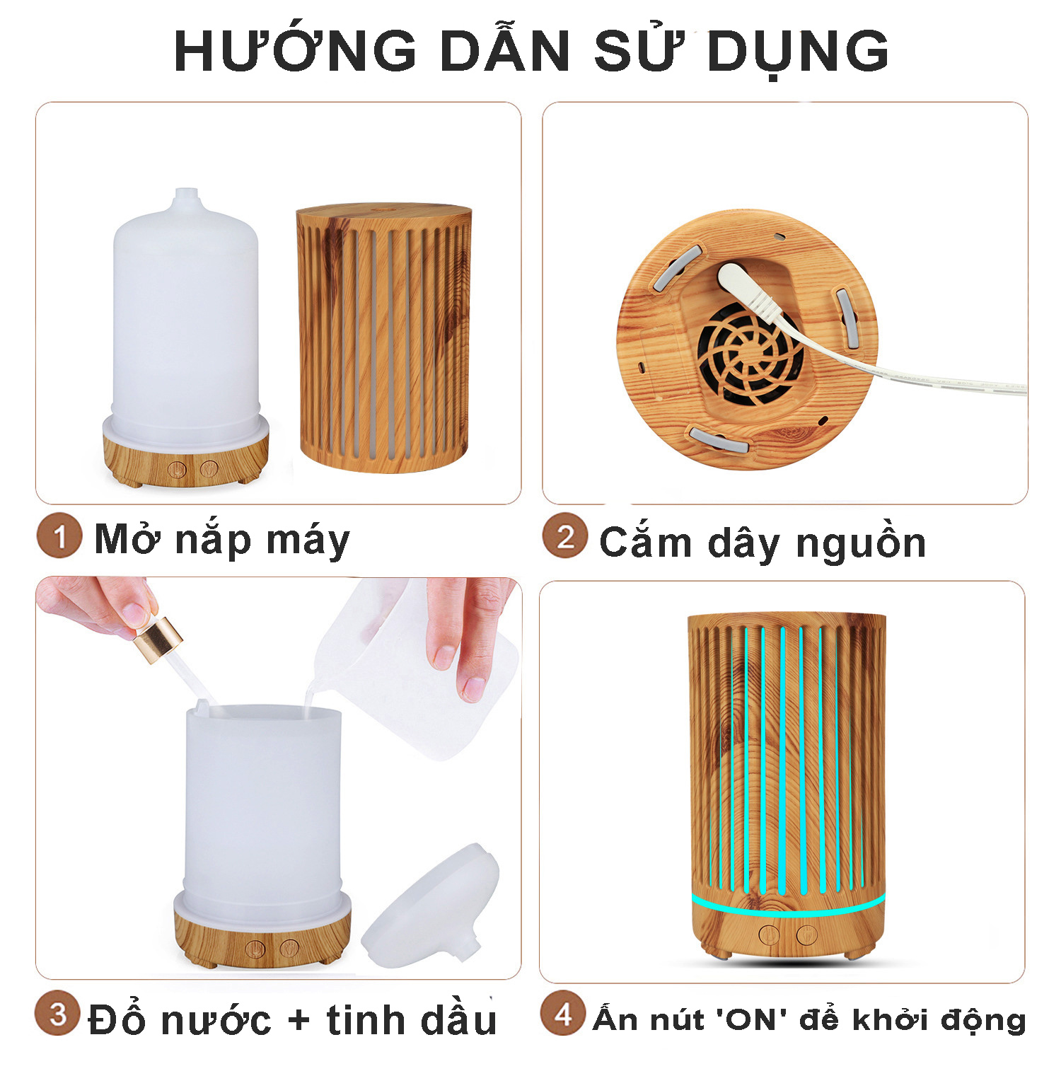 Máy Xông Tinh Dầu Cao Cấp + Tinh Dầu Sả Chanh Nguyên Chất Nhập Khẩu, Máy Khuếch Tán Tinh Dầu Chuyên Dụng, Họa Tiết Sang Trọng và Đèn LED Biến Đổi Màu Cực Đẹp