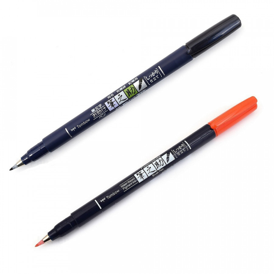Combo 2 Bút Viết Thư Pháp Tombow Fudenosuke Colouring Chuyên Viết Hán Tự, Thư Pháp, Brush Lettering - Combo Đen - Cam