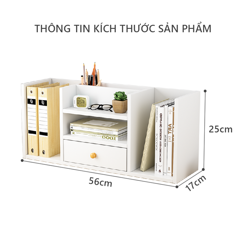 Kệ sách gỗ để bàn đa năng có hộc để đồ thương hiệu IGA - GP258