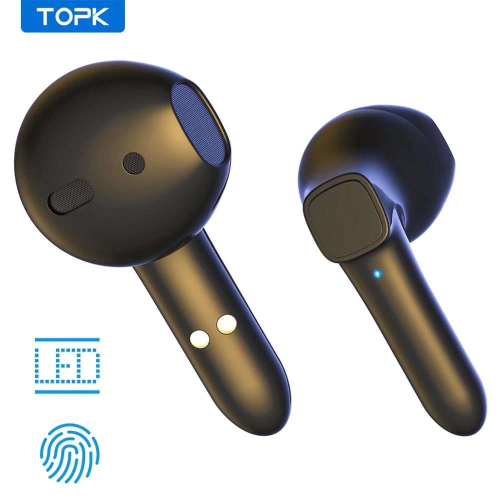 Tai Nghe Không Dây TOPK T20.2 TWS Bluetooth 5.0 Chống Nước, Có Mic và Đồng Hồ Hiển Thị Pin - Hàng chính hãng