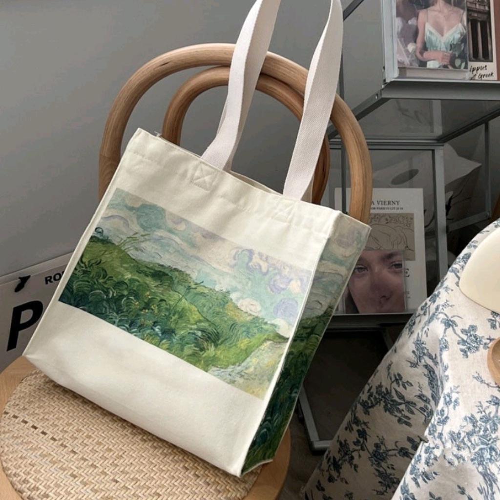 Túi tote vải canvas mộc hình hộp Tiệm nhà Pony in hình tranh sơn dầu hot trend