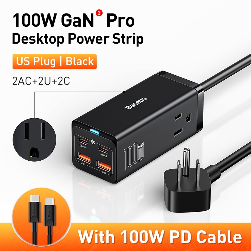 Củ Sạc Siêu Nhanh 100w Gan 3 Pro Baseus Desktop Power Ship Tích Hợp AC – Type C – USB Cho Máy Tính, Laptop, Điện Thoại - Hàng Chính Hãng