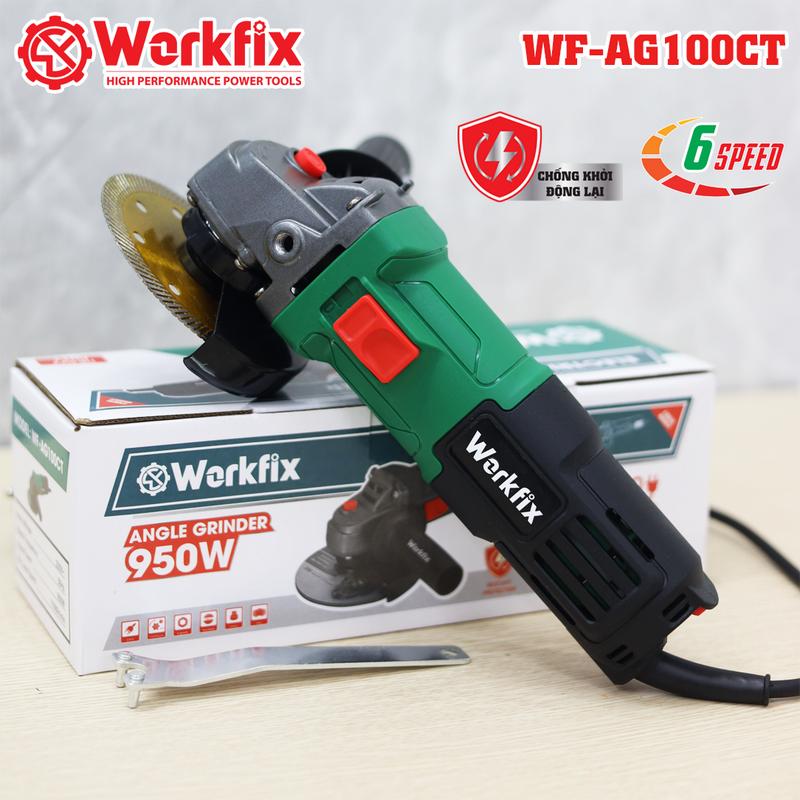 [Chống Khởi Động Lại] Máy Mài Góc 100mm Workfix 950W - WF-AG100CT - 6 Cấp Tốc Độ - Lõi Đồng Chuyên Dùng Cho Gia Đình Và Công Trình - Bảo Hành Chính Hãg