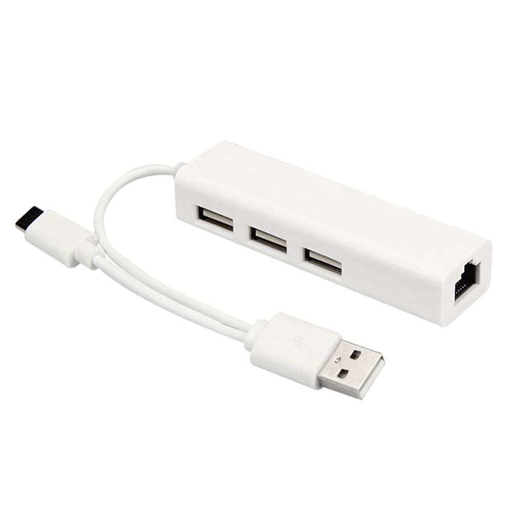 Type-C USB2.0 Dual Plug to USB LAN/ Ethernet Network Hub Connector