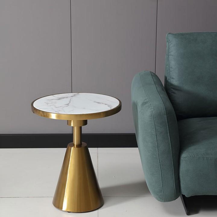 Bàn trà tròn mặt đá Titan khung thép mạ vàng sang trọng - Bàn góc sofa uống trà coffee decor trang trí phòng khách đẹp