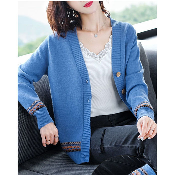 Áo khoác cardigan len nữ pha gấu thổ cẩm, chất len dày dặn thích hợp thu đông, thời trang phong cách trẻ