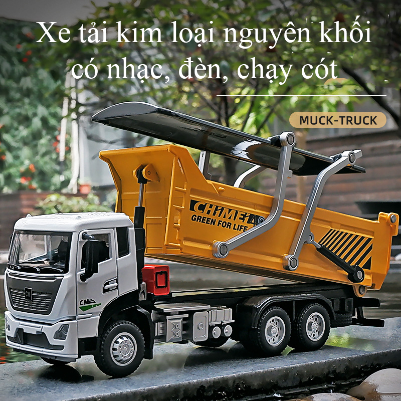 Đồ chơi xe tải vận chuyển KAVY -31 bằng kim loại nguyên khối có nhạc và đèn kích thước lớn nâng hạ thùng