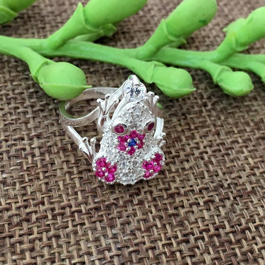 Nhẫn nữ hình cóc đá đỏ mệnh hỏa - mệnh thổ NU50 trang sức Bạc QTJ