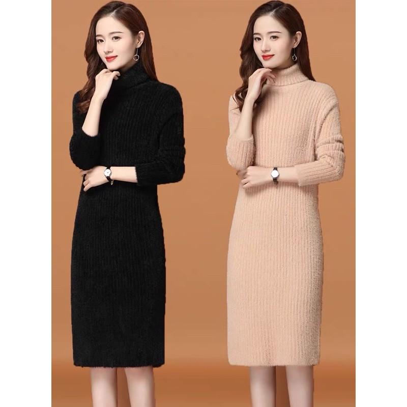 Váy len lông thỏ cao cổ