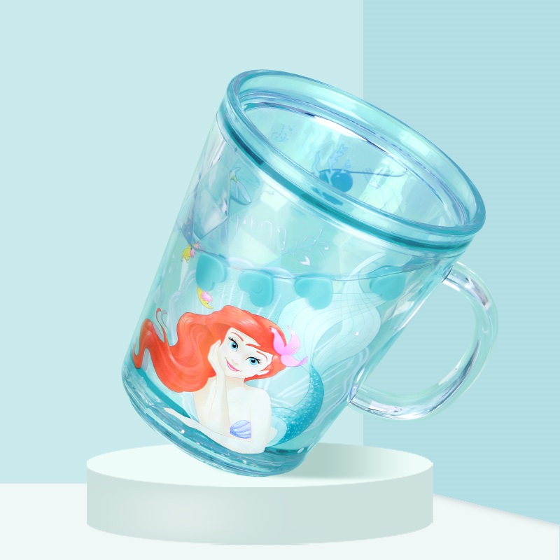 Ly quai cầm tay 2 lớp nhũ nước kim tuyến trong suốt hình nàng tiên cá Ariel Princess màu xanh lá siêu cute cho bé gái 260ml - 118VNDP2503