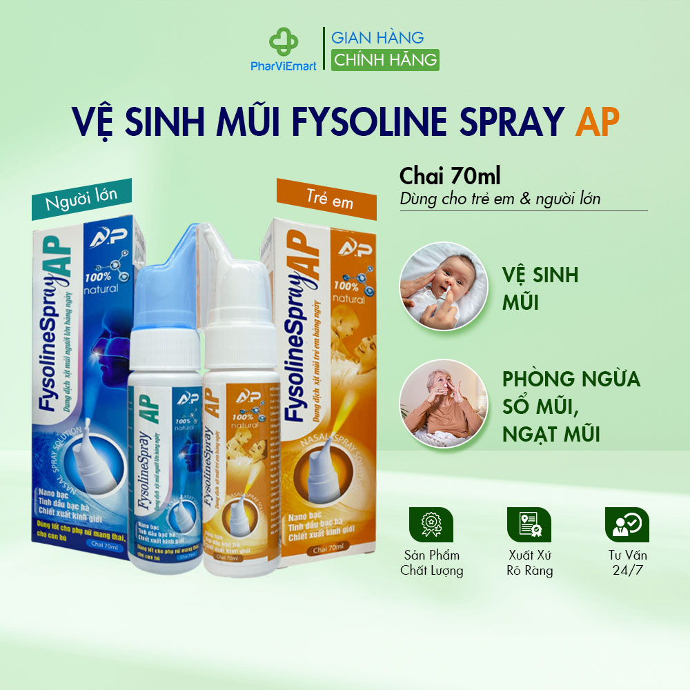 Xịt Vệ Sinh Mũi FYSOLINE Spray Chiết Xuất Kinh Giới, Nano Bạc (chai/70ml)