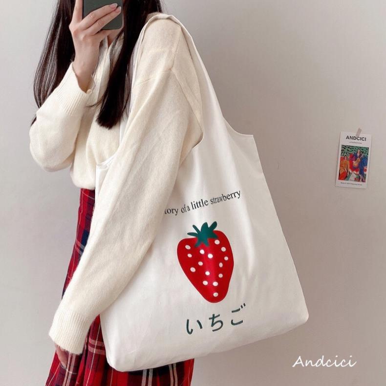 TÚI VẢI ĐEO VAI ULZZANG HÌNH QUẢ DÂU - CHỮ ATTITUDE - TÚI TOTE CANVAS ĐỦ MẪU