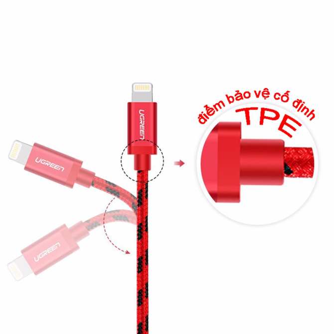 Dây USB 2.0 sang USB Lighting vỏ bọc lưới chuẩn MFI Apple dài 2m UGREEN US247 40481 - Hàng chính hãng