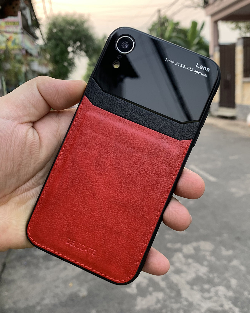 Ốp lưng da kính cao cấp dành cho iPhone XR - Màu đỏ - Hàng nhập khẩu - DELICATE