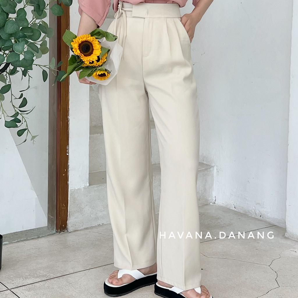Quần ống rộng suông nữ, quần lưng cao dây buộc eo form suông ulzzang