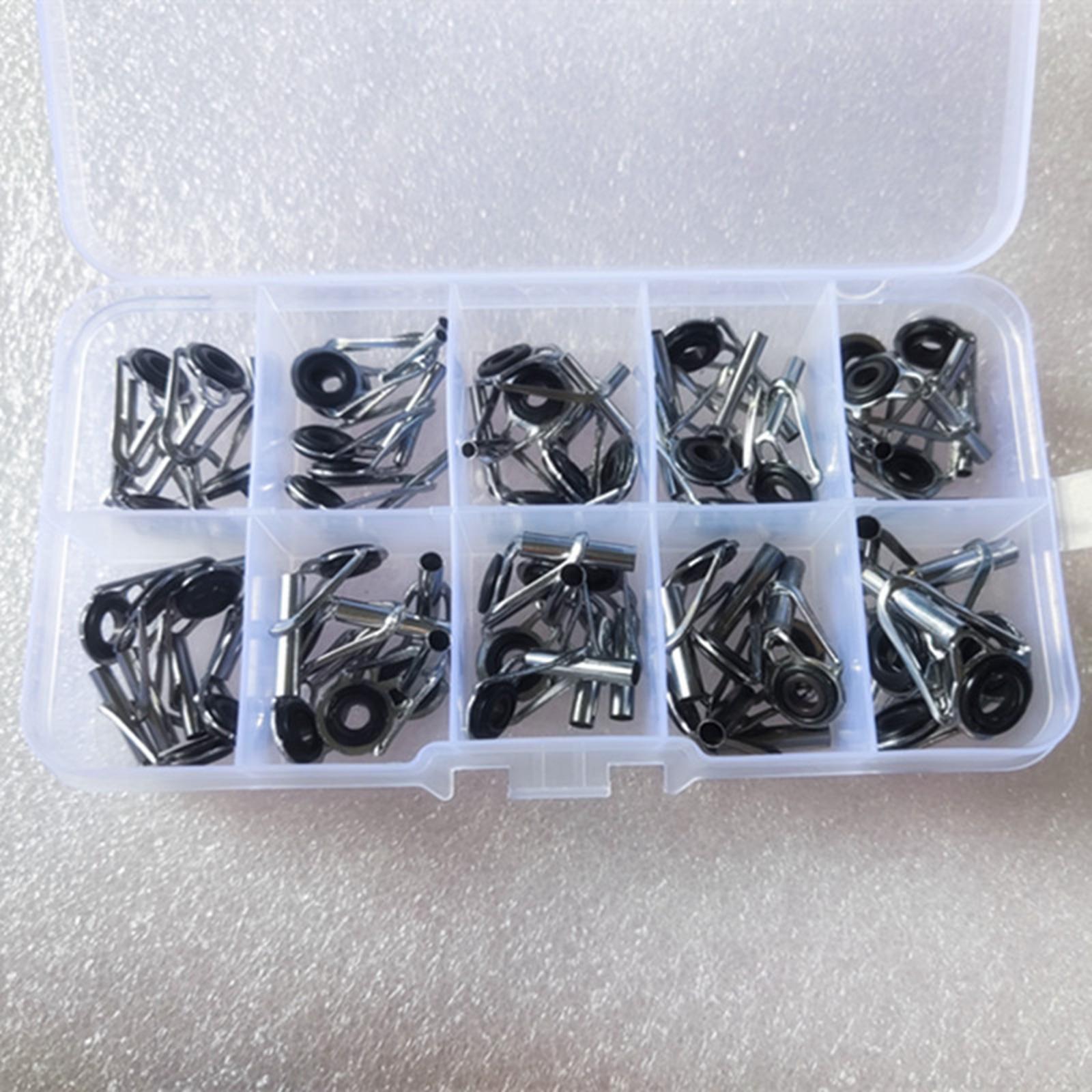 50 Pieces Fishing Rod Guides Set Guides Line Rings Mixed Size in A Box Portable Tip for Sea Casting Repair Accessories