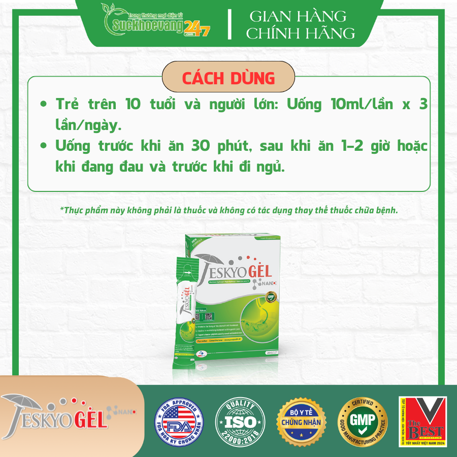 Hỗn dịch JeskyoGEL hỗ trợ trung hòa acid dịch vị, cải thiện các triệu chứng chướng bụng, đầy hơi, ợ hơi, ợ chua, đau tức thượng vị, trào ngược dạ dày - Hộp 20 gói x 10ml