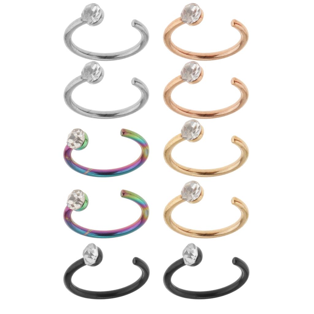 10Pcs 5 Styles Stainless Steel Nose Rings Hoop Nose Ear Pierced Body Jewelry