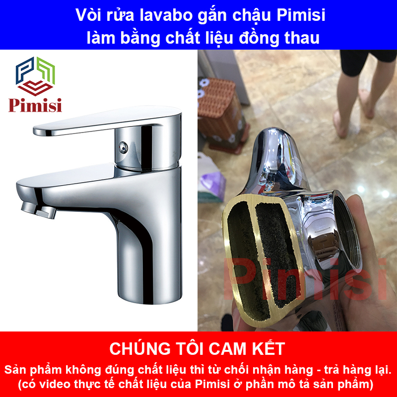 Vòi Lavabo Nóng Lạnh Pimisi PV-203C-1 Đồng Thau Mạ Xi Sáng Bóng, Dùng Cho Chậu Rửa Mặt 1 Lỗ Ở Phòng Tắm - Điều Chỉnh Nước Bằng Gật Gù Gắn Trên Bồn Chậu Rửa Treo Tường Hay Chậu Mặt Bàn Đá, Với Đầy Đủ Phụ Kiện Xi Phông Và Dây Cấp Nước | Hàng Chính Hãng