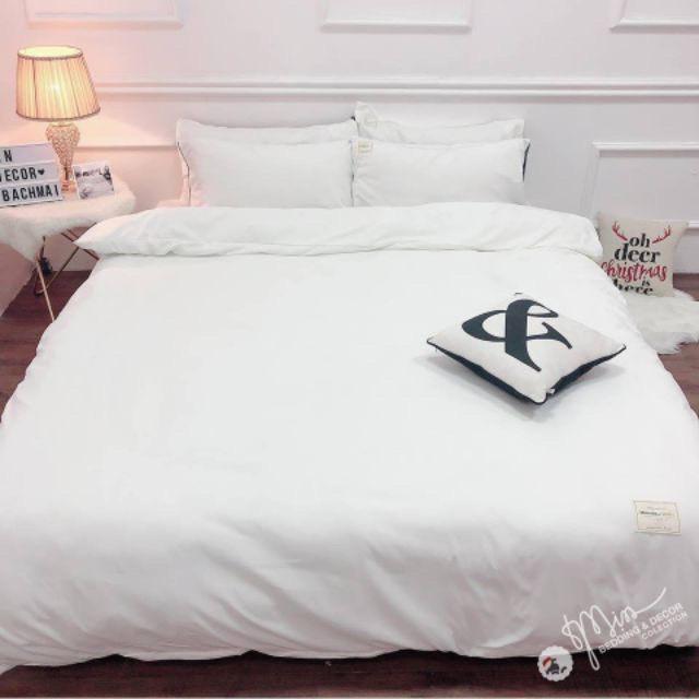 Bộ chăn ga gối khách sạn, homestay Cotton Tici trắng cao cấp - Ảnh thật - Hàng xuất khẩu