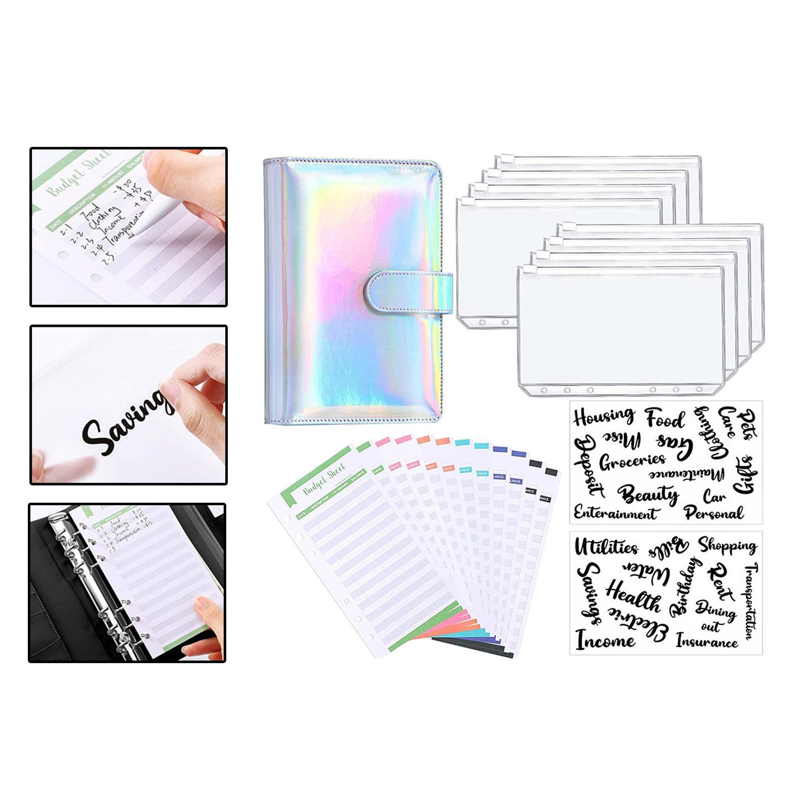 A6 Notebook Binder Budget Binder PVC Transparent Pockets with Letter Stickers Cash Budget Envelopes for Budget Planner Organizer Cash Bills