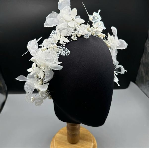 Băng đô cài tóc hoa đất đính bướm hiệu ứng 3D