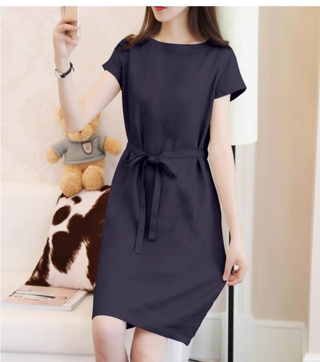 Đầm suông linen tay ngắn cổ tròn kèm đai rời, chất linen mềm mát, style Hàn thời trang Đũi Việt