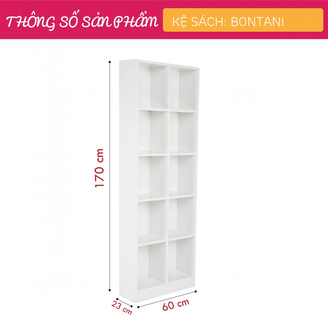 Kệ sách, kệ trang trí gỗ hiện đại SMLIFE Botani | Gỗ MDF dày 17mm chống ẩm | D60xR23xC170cm